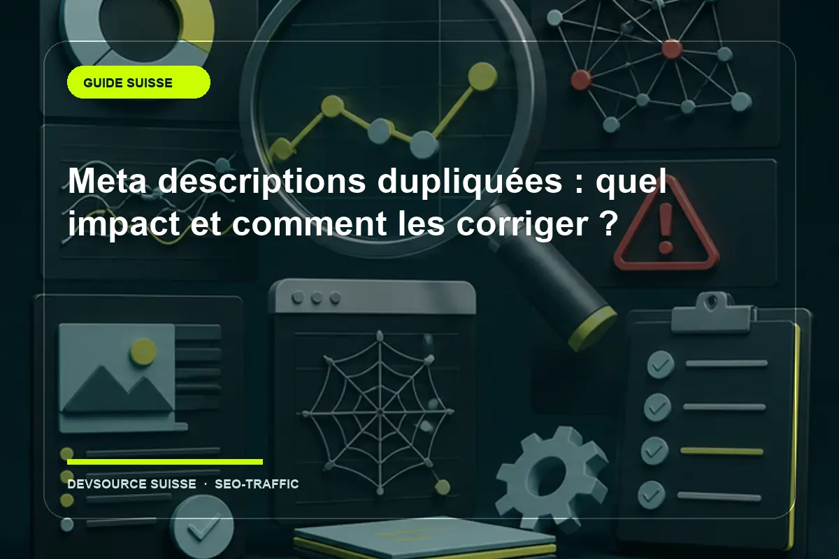 Illustration suisse de l’article « Meta descriptions dupliquées : quel impact et comment les corriger ? »
