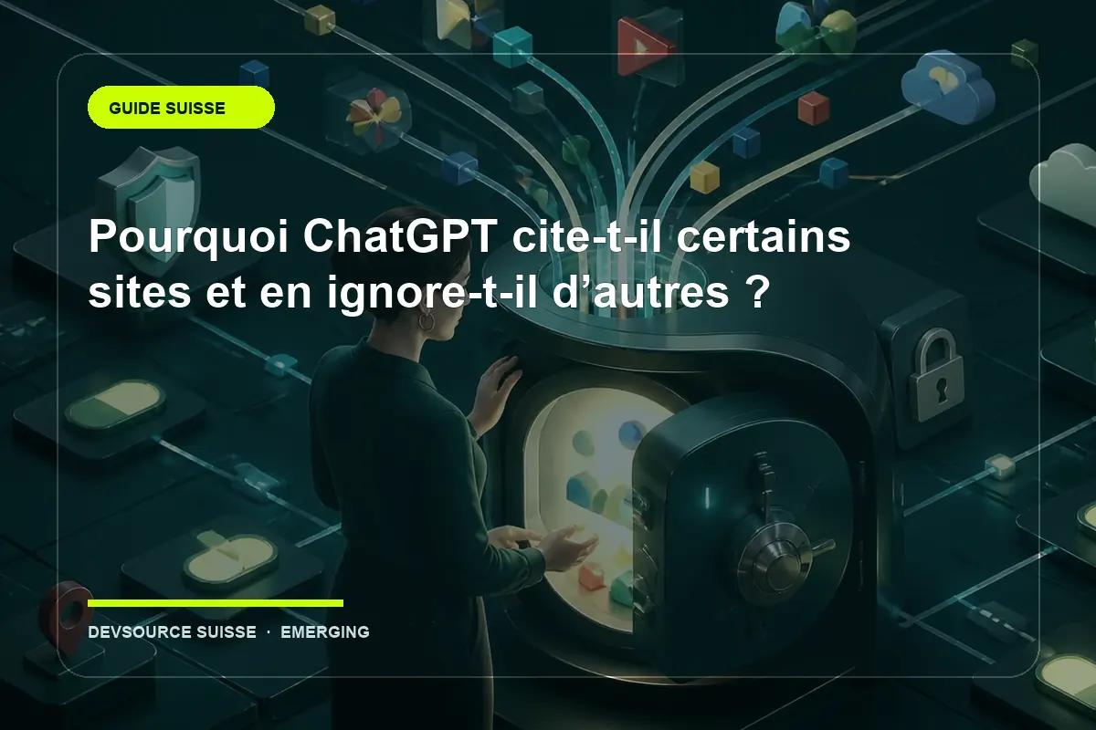 Illustration suisse de l’article « Pourquoi ChatGPT cite-t-il certains sites et en ignore-t-il d’autres ? »